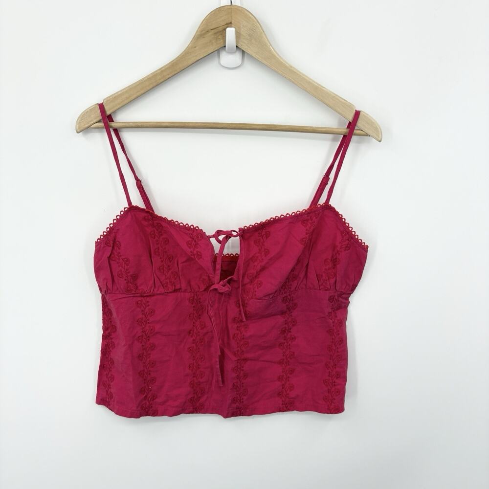 Y2K Babydoll Cami Top Women Large Fairy Eyelet Milkmaid Coquette Indie Tie Front